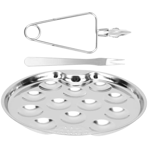 ULTECHNOVO Juego de 3 Piezas para Caracoles de Acero Inoxidable, Bandeja Compartimentos, Pinzas Resistentes al Calor y Tenedor para Mariscos, Apto para Cocina y Restaurante, Fácil Limpieza,