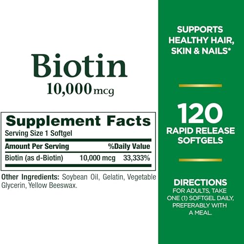 Nature's Bounty Biotin 10000 mcg, Supports Healthy Hair - Skin and Nails - Rapid Release Softgels - 120 Ct - image 4