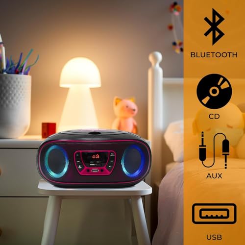 DENVER TCL-212BT Bluetooth Boombox mit Top-Loading CD-Player, USB MP3-Wiedergabe, FM-Radio, AUX und 2x2W RMS