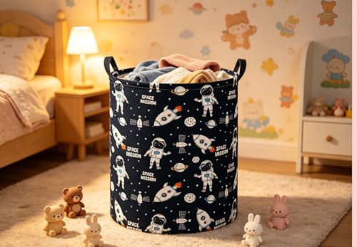 Image of Baby Laundry Hamper kids laundry Basket Waterproof Laundry Bag for Bedroom Clothes Organizer Room Decor(Astronaut)