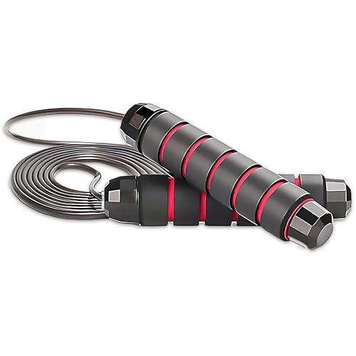 Jump Rope – Speed Jump Rope with Ball Bearings and Adjustable Cable – Jumping Cable for Men, Women, Kids – Ideal for Box, Sports, Cardio, Training – Tangle-Free Jumping and Memory Foam Handle (Red)
