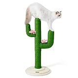 VETRESKA Premium Cactus Cat Scratching Post - 31.5 Inch | Durable Sisal Rope | Natural Wood Base | F