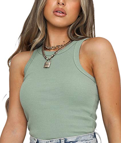 Ritera Damen Crop Top Racerback Top BH Unterhemden ohne Bügel Basic Top ohne Bügel Tank Top Summer Sport Yoga Unterwäsche,Grün,S Cover
