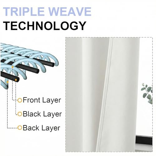 Image of Simplebrand Ava Ivory Short Light Filtering Curtains for Bedroom 54 Inches Long 2 Panels Set, Solid Thermal Insulated, Energy Saving Window Treatment Curtains Light Filtering Drapes, W40 x L54 Inch