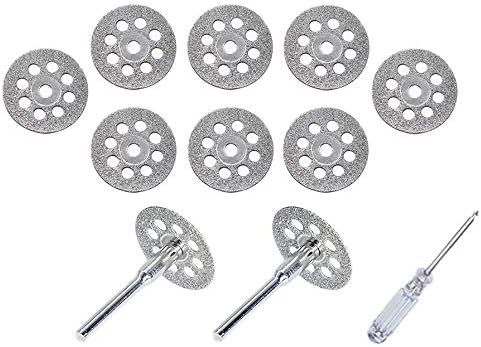 545 Diamond Cutting Wheel (22mm) 10pcs with 402 Mandrel (3mm) 2pcs and Screwdriver for Rotary Tool by MoArmor