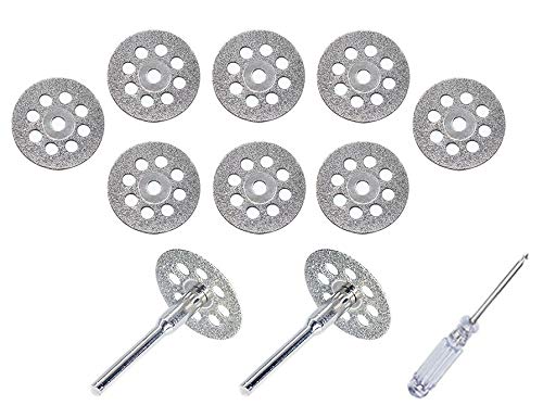 545 Diamond Cutting Wheel (22mm) 10pcs with 402 Mandrel (3mm) 2pcs and Screwdriver for Rotary Tool by MoArmor