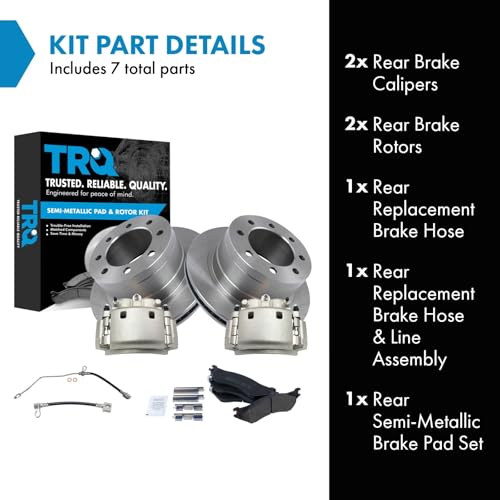 Image of TRQ Rear Brake Pad & Rotor Kit Semi-Metallic Compatible with 2006-2008 Dodge Ram 1500