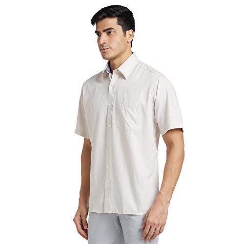 Image of Colorplus Men's Pure Cotton Solid Pattern Classic Fit Spread Collar Half Sleeve Casual Shirt