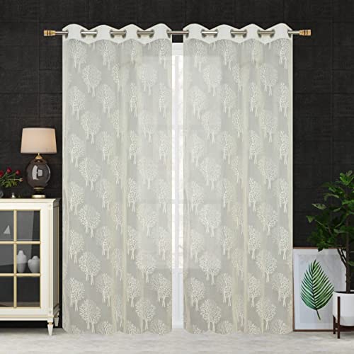 Image of Honger Polyester Semi-Sheer Tree Design Net Curtains for Living Room Use 4x9 Feet Long Door Size (2, Cream)