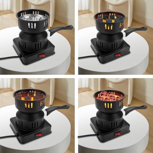 Yuragim Kohleanzünder Elektrisch, 450-600W Holzkohle Elektrischer Kohlegrill Kohleanzünder Brenner Kohlegrill Zubehör Holzkohl-Anzünder Kohlekorb Heizplatte mit Tragegriff & Kohlegitter (Schwarz)