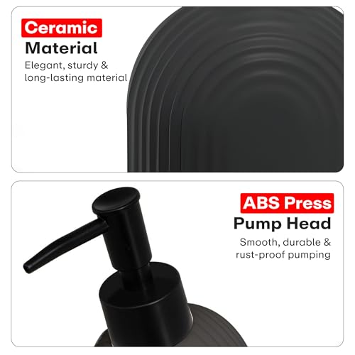 Image of Rioware Ceramic Soap Dispenser Hand Wash Bottles for Basin | Multipurpose Refillable for Liquid Shampoo, Kitchen, Bathroom, and Household Use | 300Ml, Pack of 1 - Solid Black