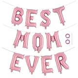 11 Pcs Best Mom Ever Letter Balloons, 16 Inch Mother’s Day Letter Balloons Banner, Mother's Day Balloon Decorations for Mothers Day Themed Party Supplies (Pink)