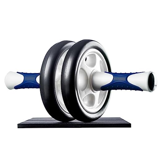 Ultrasport Entrenador abdominal, rueda AB, rodillo AB, gimnasio en casa que ahorra espacio para los músculos abdominalesIdeal con doble rueda y alfombrilla para las rodillas (Azul marino)