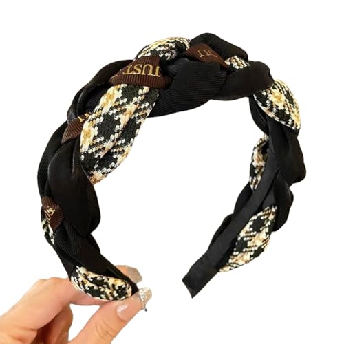 JEBELE Braided Headband for Women-Vintage Fabric High Crown Headband with Non-Slip Teeth, Cute Boho Knotted Hair Band for Women & Teens (34-Black, One Size)