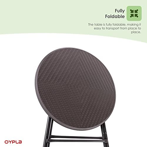 Oypla 80cm Round Folding Heavy Duty Outdoor Rattan Patio Garden Bistro Table
