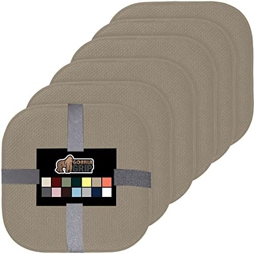 Gorilla Grip Memory Foam Chair Cushions, Comfortable Pads for Dining Room, Kitchen Table, Office Chairs, Stay in Place Backing, Comfortable Microfiber Seat Pad Cushion, Set of 6, 16x16, Beige