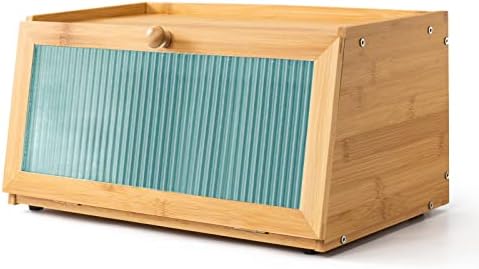 Bamboo Bread Box for Kitchen Countertop Bread Storage Container with Window Bread Holder (Trapezoid)