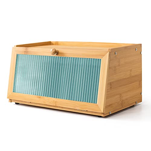 Bamboo Bread Box For Kitchen Countertop Bread Storage Container With Window Bread Holder (Trapezoid) #TOP28