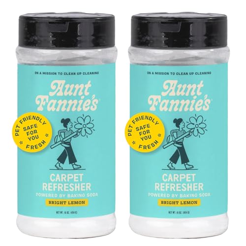Aunt Fannie's Carpet Refresher & Deodorizer Powder, Multi-Purpose Rug, Carpet, and Upholstery Odor Eliminator for Homes with Cats and Dogs, Bright Lemon Scent, 16 Oz (Pack of 2)