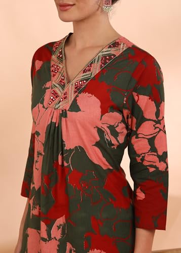 Image of Maaesa Women Printed Rayon Slub Straight Kurta