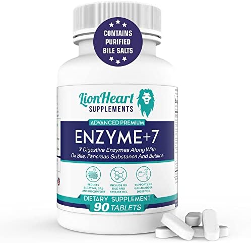 DIGESTIVE ENZYMES SUPPLEMENT - Includes Purified Ox Bile Salts - Tablets for No Gallbladder Sufferers - Enzyme for Digestion & Gas Relief - Helps Bloating, Acid Reflux, Constipation & Repair Leaky Gut