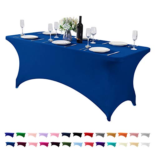 Hezuzo Spandex Table Cover for 6Ft or 4fT or 8ft Table Universal Fitted Stretch Tablecloth for Party, Banquet, Wedding and Events-Classicblue