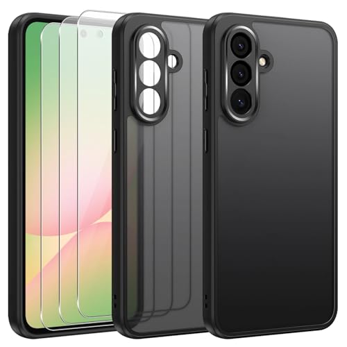 jrester Funda para Samsung Galaxy A56 5G con Tres Cristal Templado Protector de Pantalla + Marco de Instalación Fácil, Mate y Suave, Anti-arañazos y Anti-Choque Carcasa para Samsung A56 5G - Negro