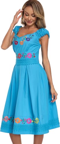 Image of Women's Mexican Dress Embroidered Causal Lace Party Dress