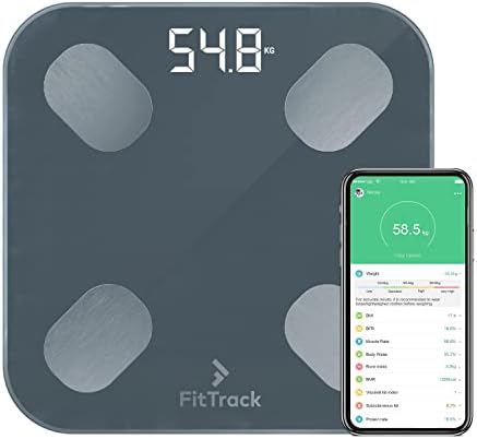 FitTrack Dara Smart BMI Digital Scale - Measure Weight and Body Fat - Most Accurate Bluetooth Glass Bathroom Scale (Black)