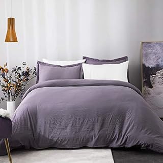 Bedsure Grayish Purple Duvet Cover Set with Zipper Closure, Washed Process Microfiber