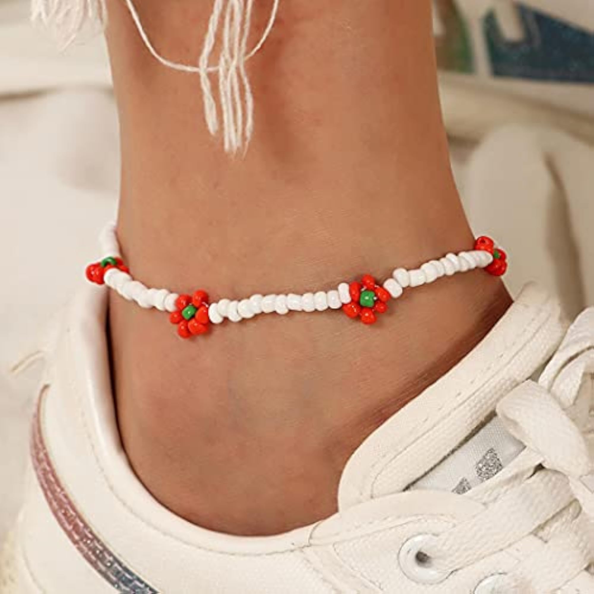 Women’s Decorative Boho Floral Adjustable Anklet, Handmade