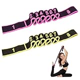 2 Piezas Bandas Elasticas Fitness, Correa de Estiramiento con Bucles, Cinta de Yoga Estiramiento con 8 Anillos, Bandas de Resistencia, Banda Elástica de Gimnasia, Yoga Stretching Band para Fitness