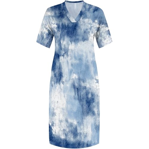 Image of Plus Size Maxi Dress for Women Short Sleeve V Neck Casual Loose Sundress with Pockets