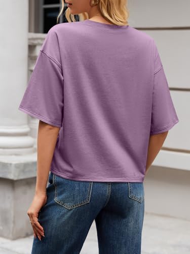 UNCLECAT Womens Oversized T Shirts Summer Short Sleeve Tops Basic Crewneck Causal Tee Grape Purple — view 3