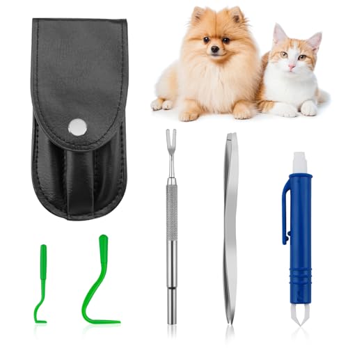 NEUTYPECHIC 5pcs Pince à Tiques, Tiques avec étui Set avec Boîte de Rangement, Pince Tique Humain 5 en 1, Protection Contre Les Tiques pour Les Humains,...
