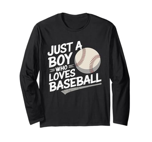 Just A Boy Who Loves Baseball Funny Sports Fan Hombres y Niños Manga Larga