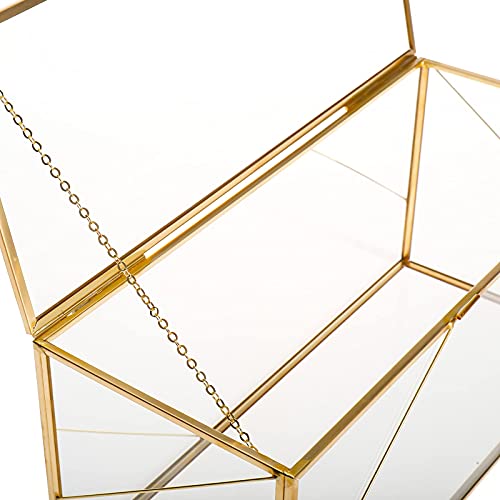 Highfree Handmade Glass Card Box With Golden Line, Large Gold Rectangle Geometric Terrarium, Clear Jewelry Glass Display Box For Wedding,Wishwell,Keepsake #TOP4