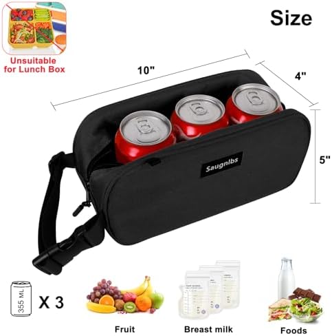 Saugnlbs Small Insulated Bag,Cooler Bag Small,Mini Cooler Bag,Freezable Lunch with 2 Ice Packs for Work School Travel,Freezable Snack Box for Adults,10“ x 4”x 5”Round,Black - 2