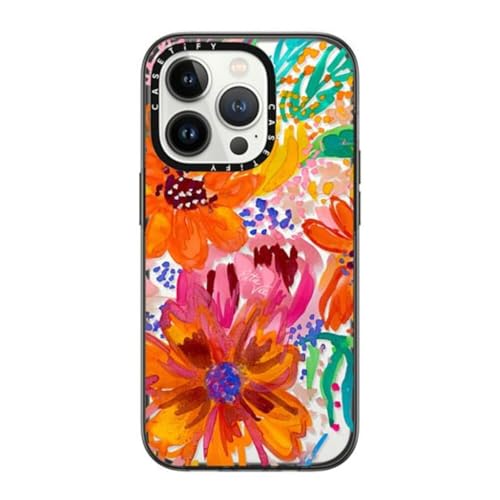 Protection iPhone 14 Pro CASETiFY EttaVee noir transparent fleurs
