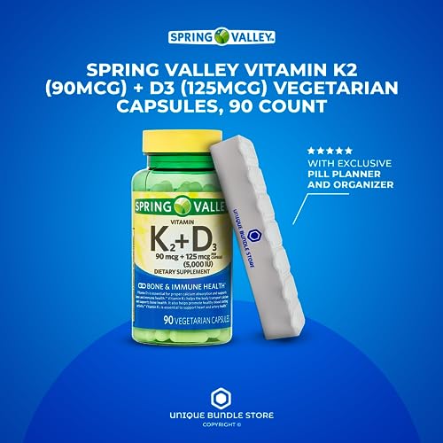 Spring Valley, K2 D3 Vitamin Supplement, 90mcg + 125mcg Vegetarian Capsules 90 Count, Vitamin D3 K2 + 7 Day Pill Organizer Included (Pack of 1) - Thumbnail 2