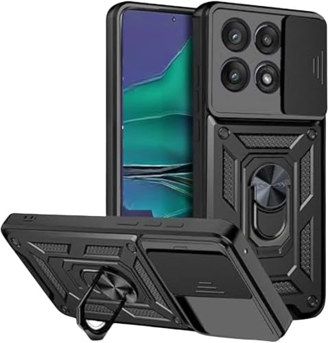 Image of SPAZY CASE Motorola Edge 70 Max Back Cover |Heavy Duty Hybrid Case with 360 Degree Rotating Finger Ring Holder + Slider Shutter Camera Protection Case (Black)