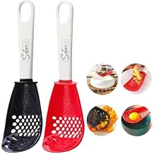 Dual Color 6-in-1 Kitchen Tool, Spoon/Scooper with Perforated Heads for Easy Draining and Straining, Grating, Egg Separator, Set of 2, Ergonomic Grip Utensils