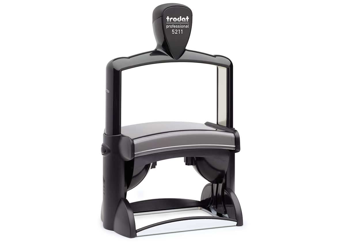 Trodat Metal Line 5211 - Professional Self-Inking Stamp with 12 Customizable Lines – Text Plate 85 x 55 mm Included