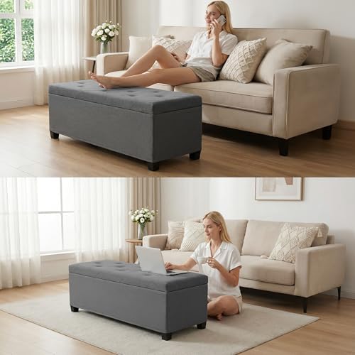 DUMOS Upholstered Storage Bench, End of Bed Ottoman, Extra Large 46.5 Gal (176L) Internal Volume, Foot Stool for Bedroom, Living Room, Sturdy Storage Chest, Dark Grey, 43.3" L x 15.7" W x 15.7" H by DUMOS - Image 7