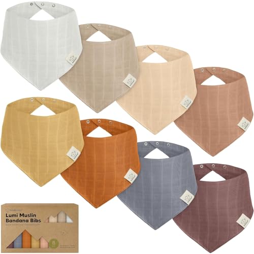 Image of 8-Pack Muslin Baby Bibs for Boys, Girls - Muslin Bandana Drool Bibs for Baby Girl & Boy, Drooling Newborn, Teething Toddler, Infant 0-36 Months, 100% Cotton Extra Absorbent & Soft (Spice)