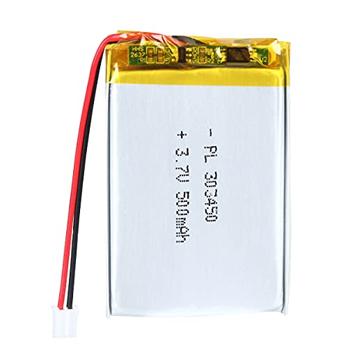 YTKavq 3.7V 500mAh Battery 303450 Lithium Polymer Ion Rechargeable Li-ion Li-Po Battery with 2P PH 2.0mm Pitch Connector
