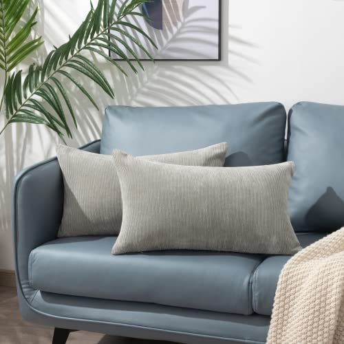 2er Set Kissenbezug 30x50cm, Kordsamt Weihnachten Dekorative Dekokissen Kissenbezug Sofakissen Weicher Plüsch kissenhüllen mit Verstecktem Reißverschluss für Sofa Wohnzimmer Schlafzimmer (Grau) Cover