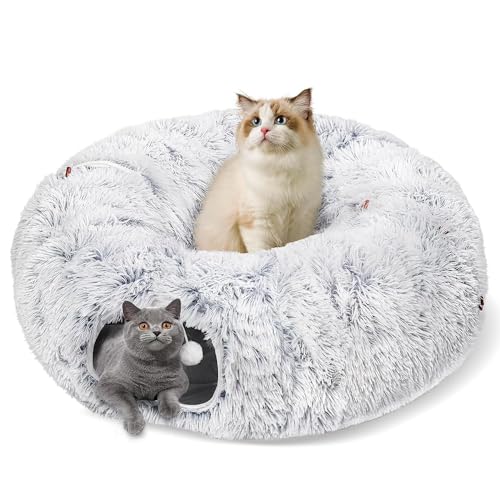 Cat Tunnel Bed for Indoor Cats, Peekaboo Cat Cave with