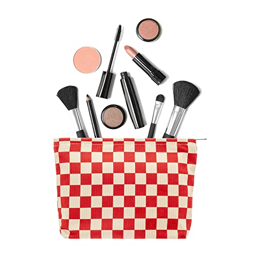 Pazimiik Makeup Bags For Purse Zipper Cosmetic Pouch Large Travel Canvas Make Up Organizer Tool Pouch For Women And Girls,Checkered Red #TOP7