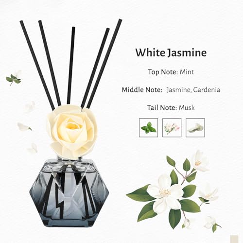 Brakula White Jasmine Reed Diffuser Set for Bathroom Home Fragrance Decor